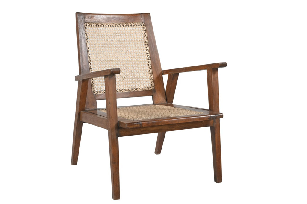 Wooden armchair with natural rattan backrest and seat 